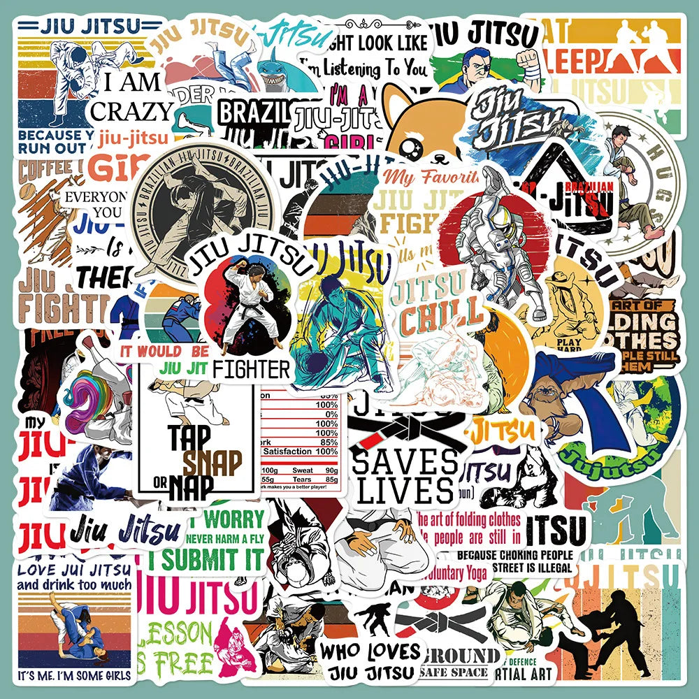 50pcs Jiu-jitsu Cartoon Graffiti Stickers for Helmet, Wall, DIY Decoration
