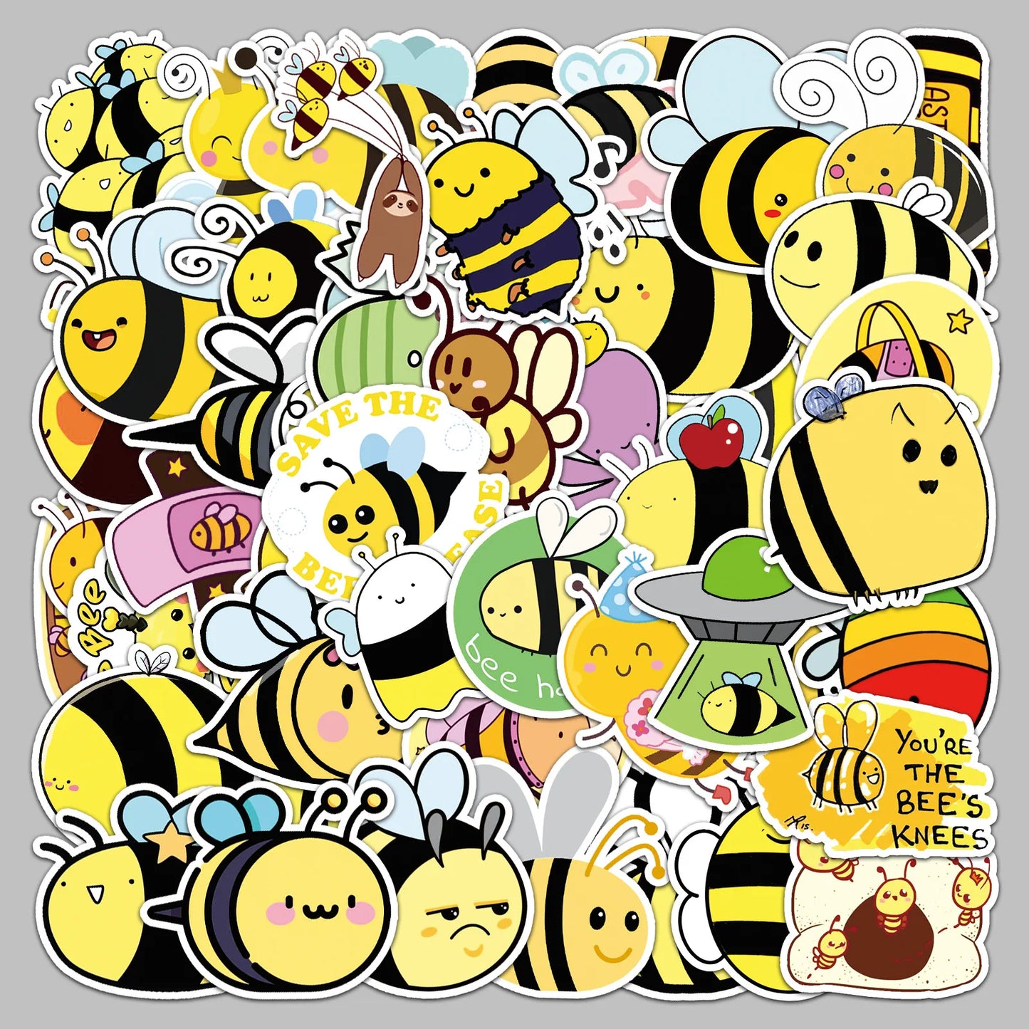 51Pcs Cute Bee Cartoon Stickers for Helmet, Wall, DIY Decoration