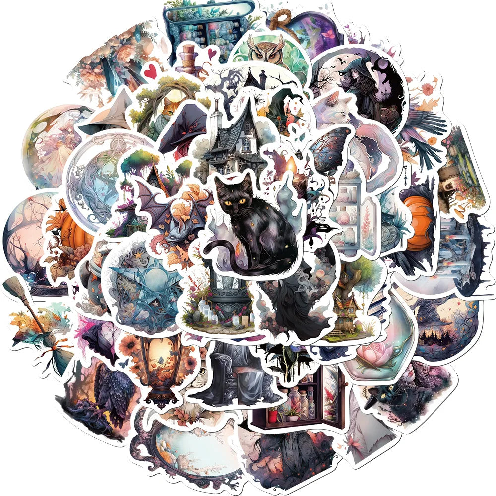 Gothic Witch Stickers 10/30/50pcs Waterproof Aesthetic Decals for Skateboard, Phone, Laptop, Suitcase, Bike