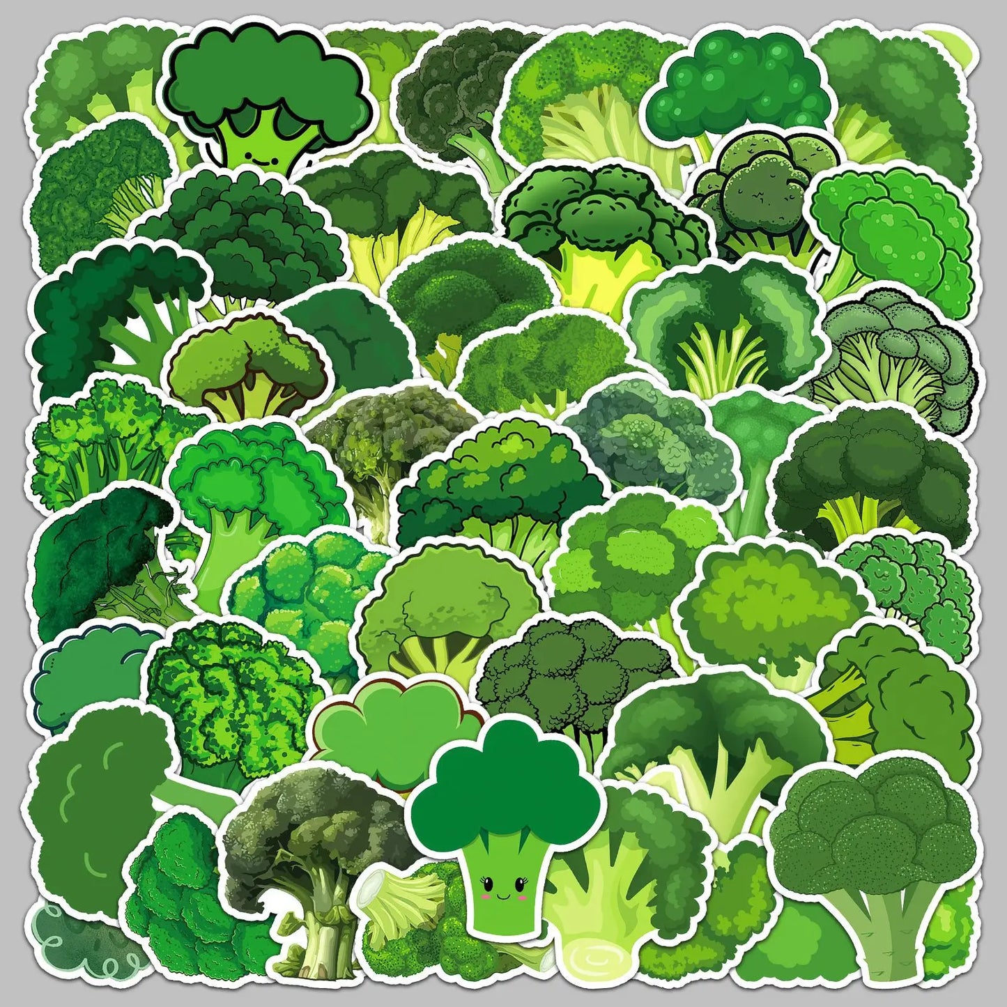 50pcs Green Cauliflower Graffiti Stickers for Helmet, Wall, DIY Decor