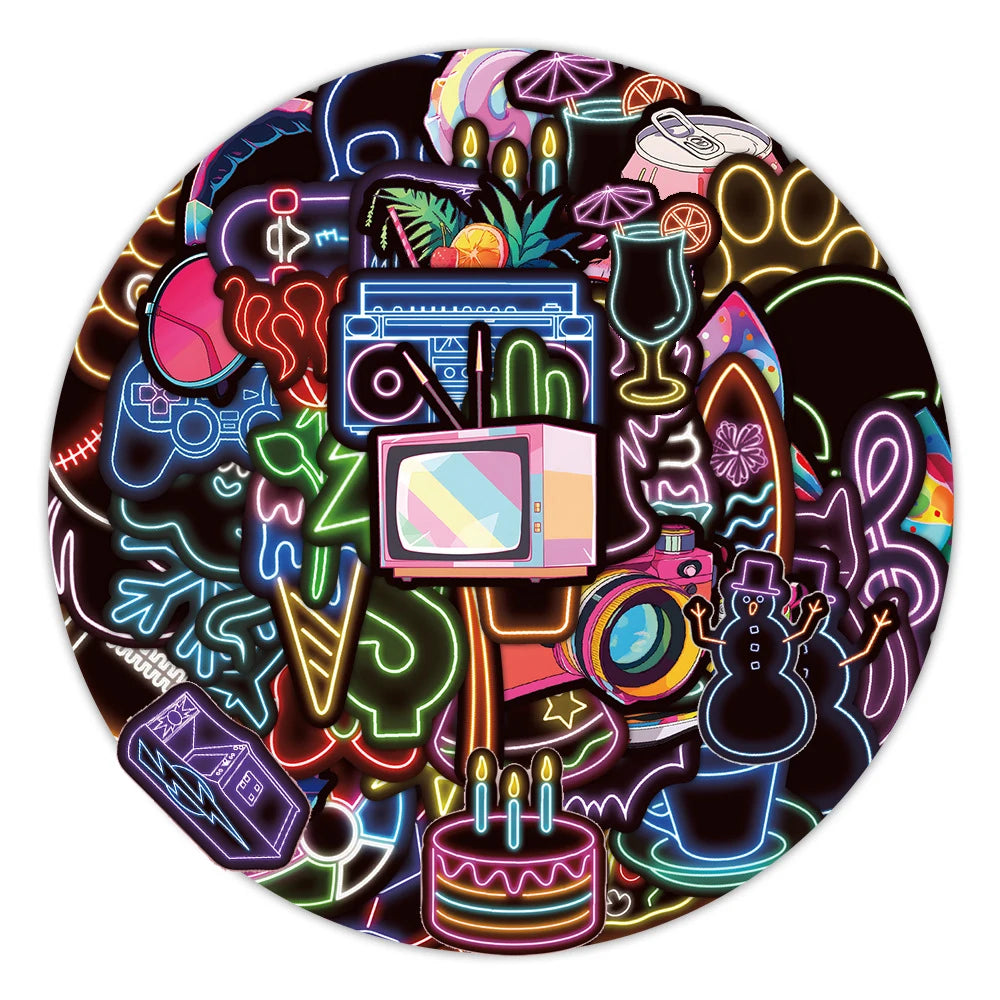 Cartoon Neon Light Graffiti Stickers Decals for Laptop Motorcycle Phone Car Kids Toys