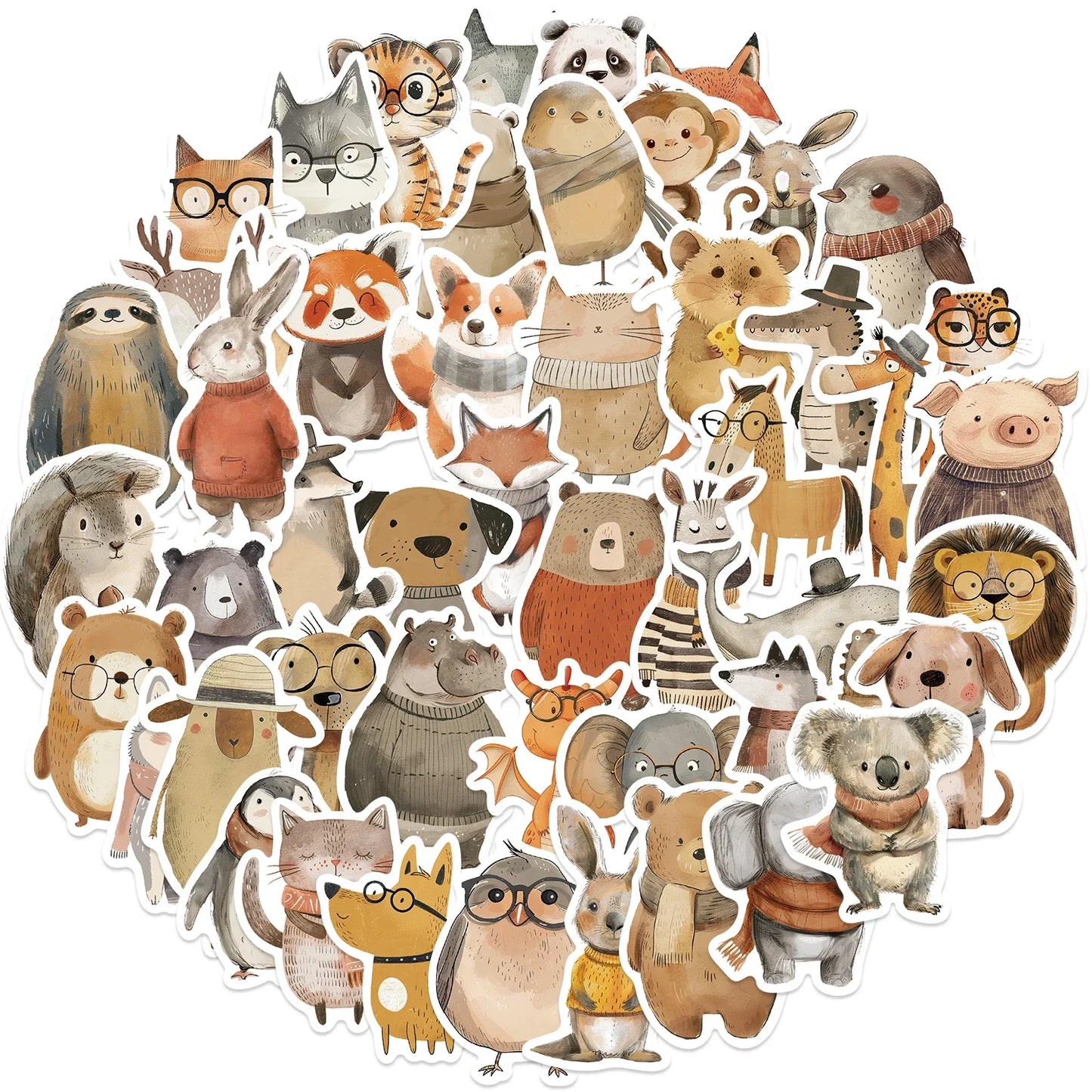 50PCS Cute Animal Stickers for Laptop, Phone, Car, Kids
