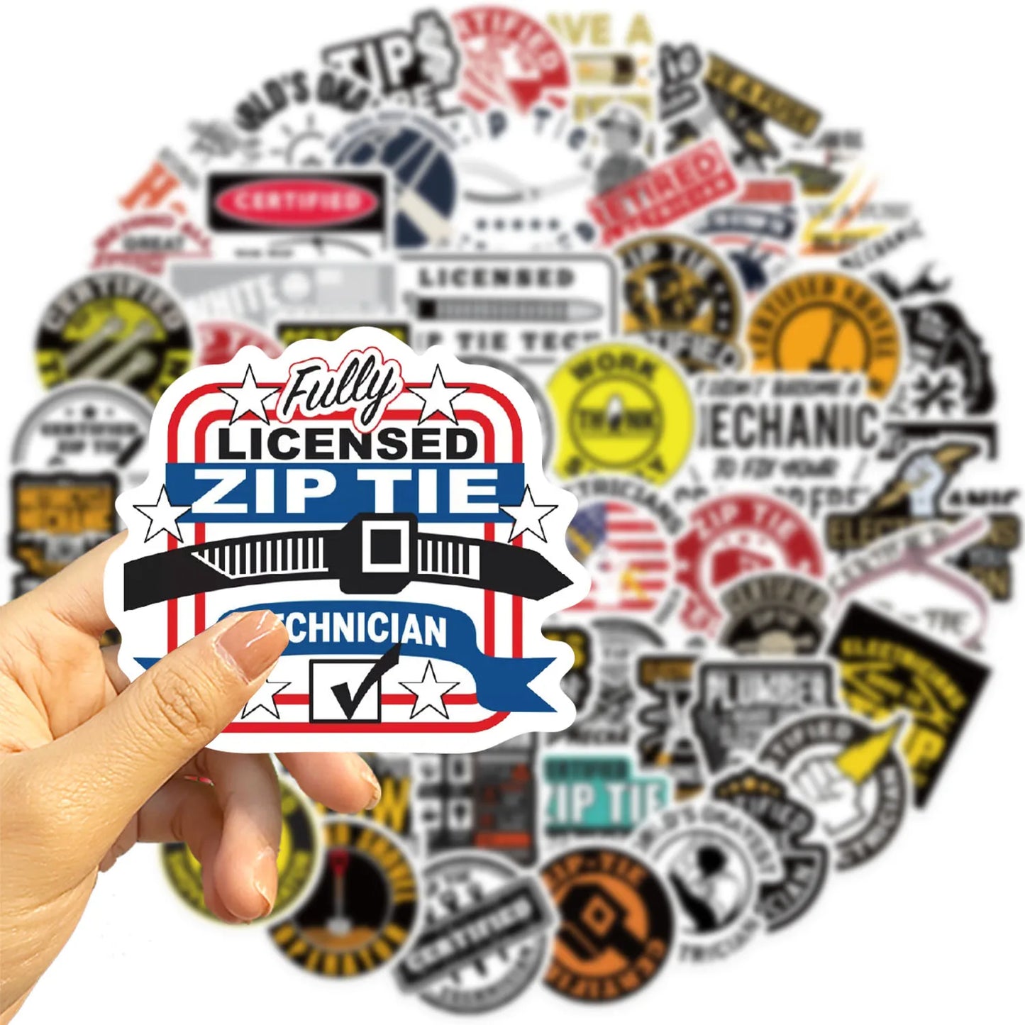 65PCS Funny Machinist Zip Tie Stickers Engineer Cartoon Decals Toy DIY Luggage Laptop Phone Car Bike Skateboard Sticker