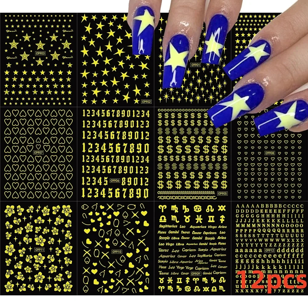 Gothic Alphabet 3D Nail Art Stickers - 8pcs Set