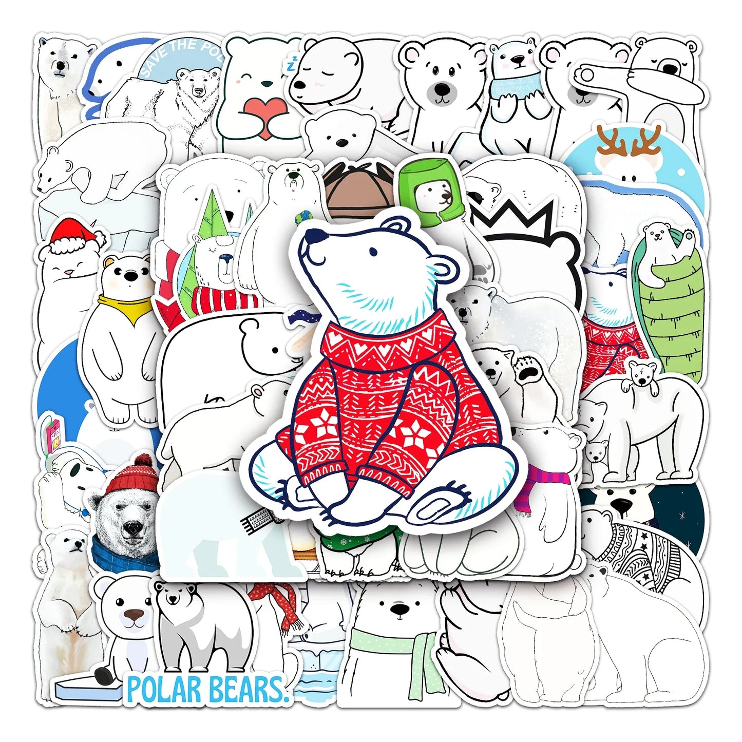 50Pcs Polar Bear Cartoon Waterproof Vinyl Stickers for Skateboard Snowboard