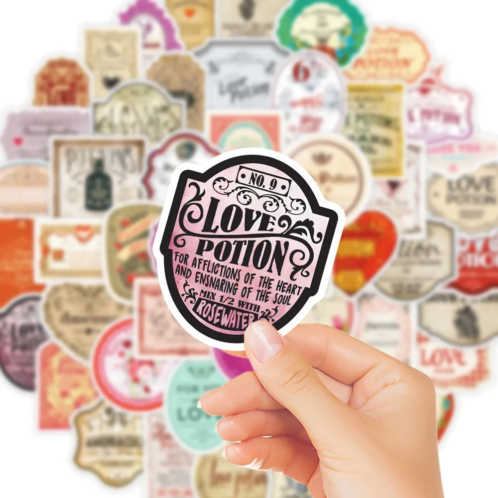 10/50Pcs Funny Vintage Halloween Valentine's Day Love Potion Label Sticker Packs