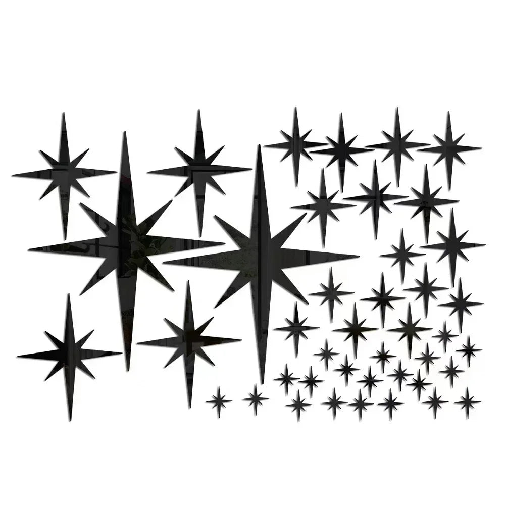 42 Pcs Acrylic Removable Mirror Wall Stickers With 3D Stars Suitable For Home Bedroom Living Room Children's Room Decoration