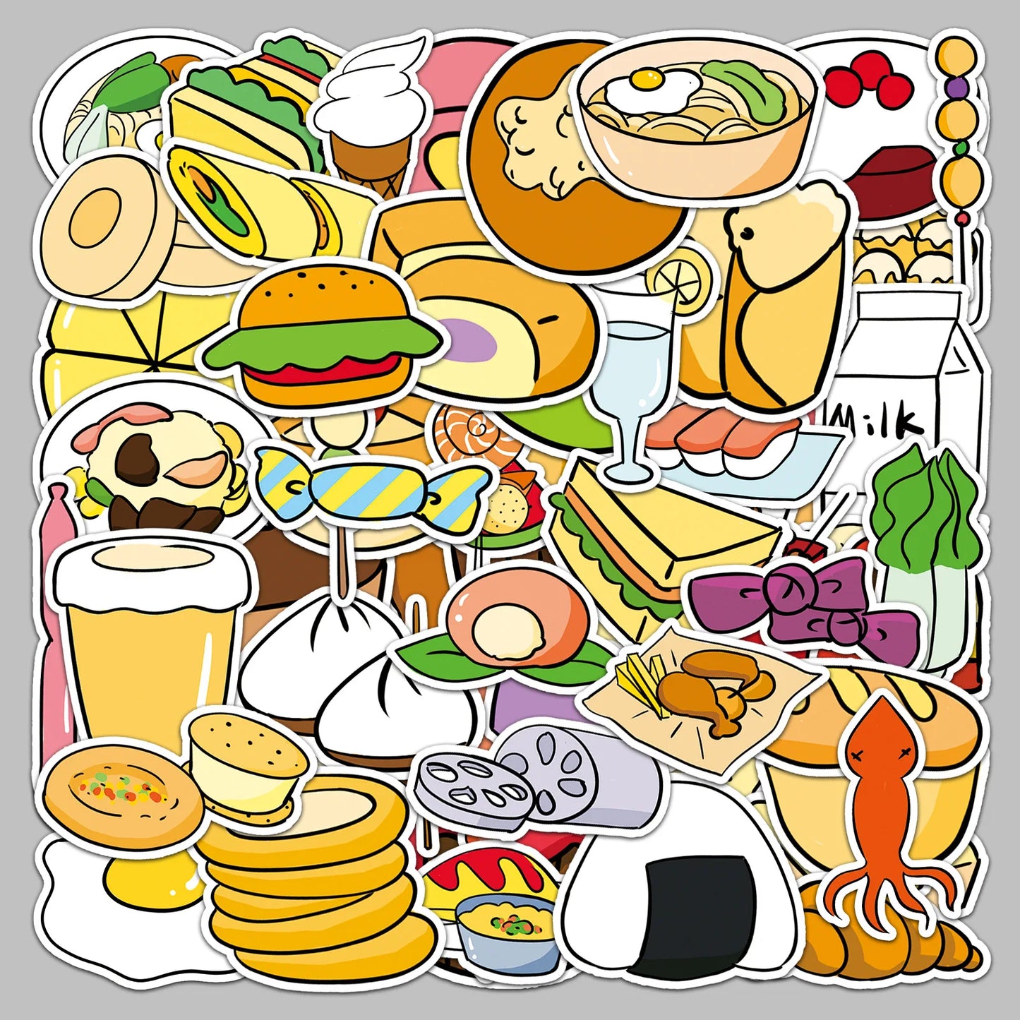 50pcs Cute Food Graffiti Stickers for Helmet, Wall, DIY Decoration