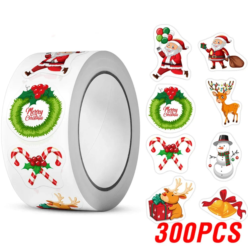 Christmas Stickers Set: Elks, Snowmen, Santa, Bells (100-500pcs)