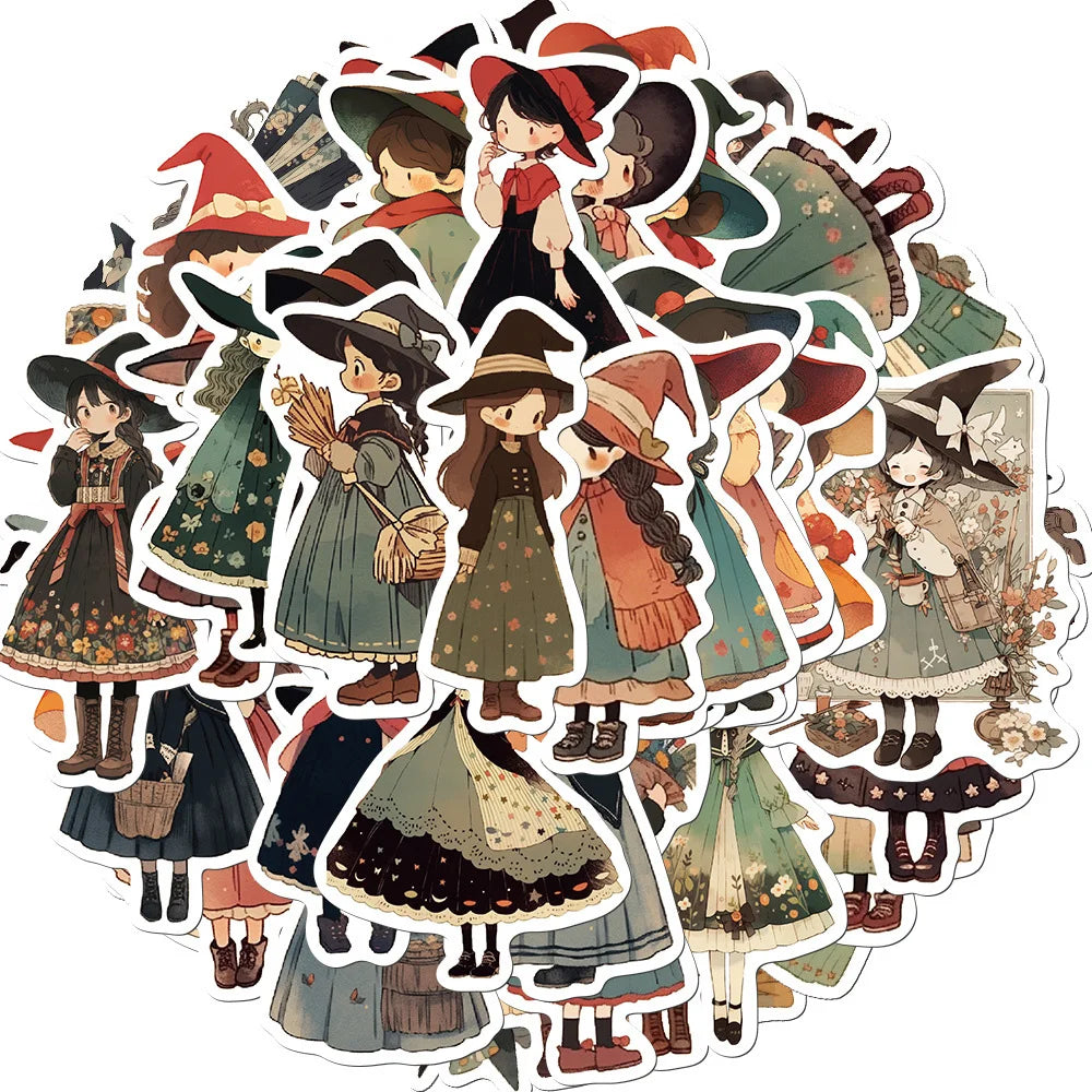 Cartoon Witch Stickers for Phone Laptop Luggage Skateboard - 10/30/50PCS