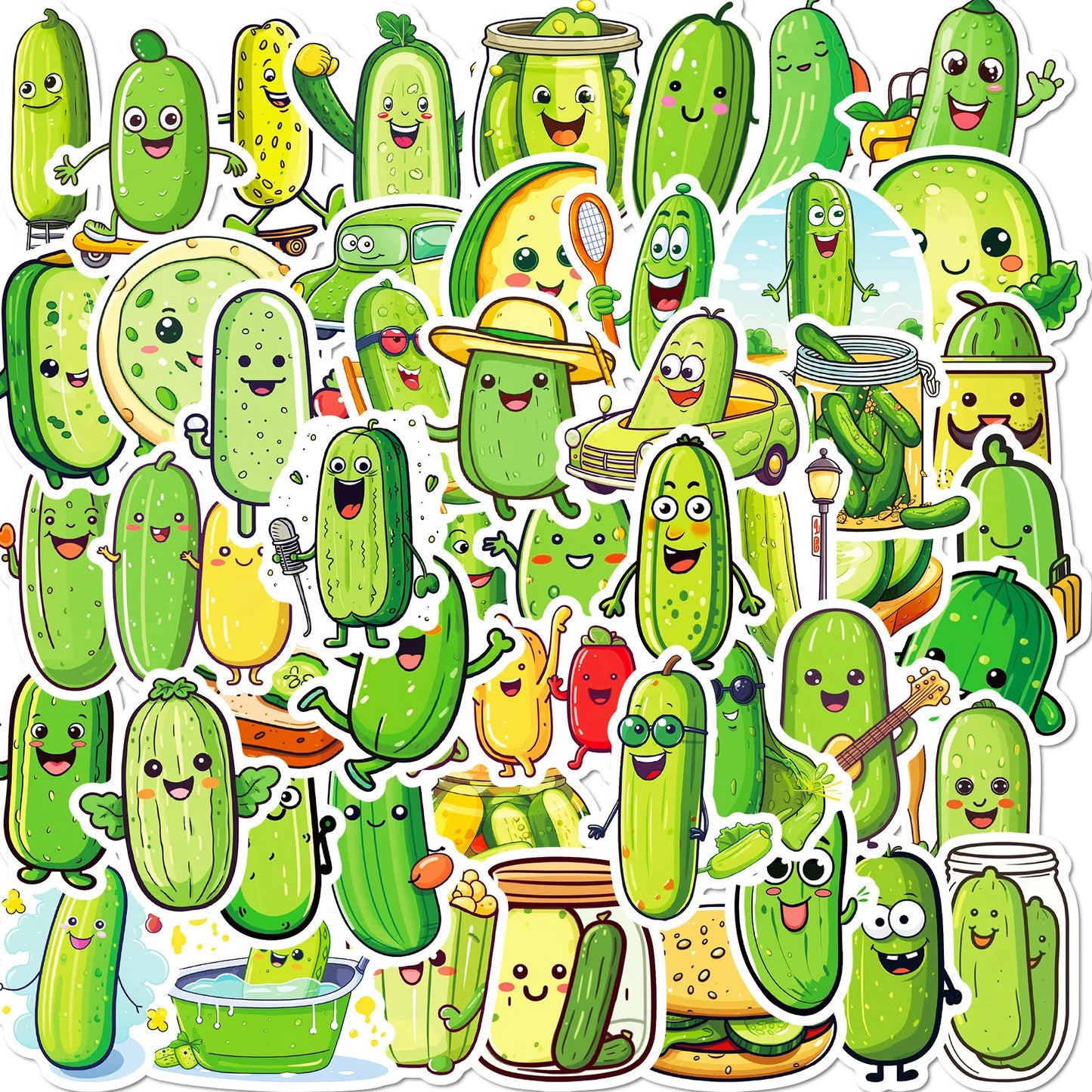 51Pcs Cartoon Pickle Stickers for Helmet, Wall, DIY Decoration