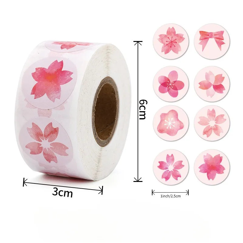 Cherry Blossom Stickers 1-Inch, 100-500 Pcs, Scrapbooking & Party Decorations, Sakura Gift Labels