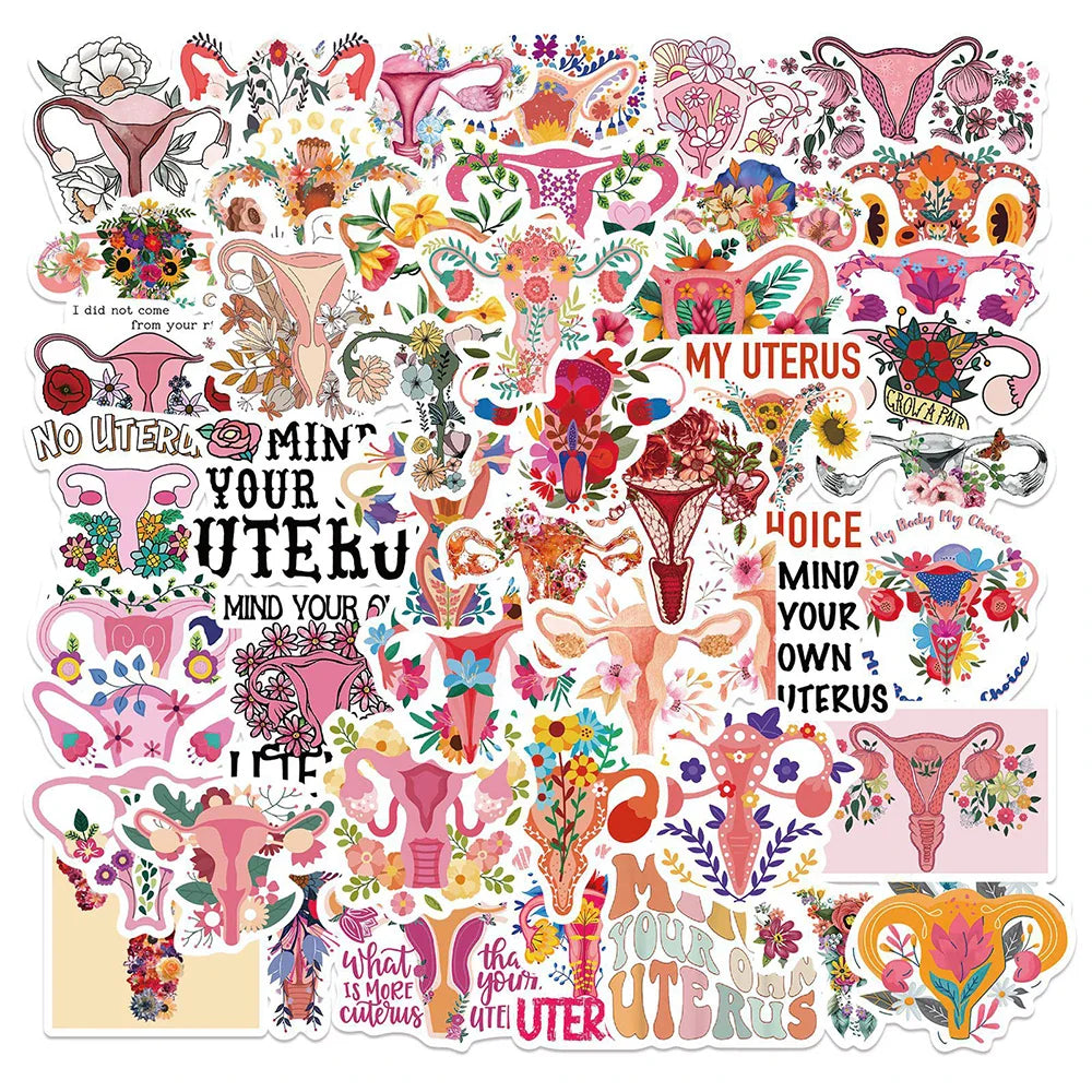 Uterus Feminism Flower Stickers Waterproof Decals for Laptop Phone Luggage Guitar Motorcycle
