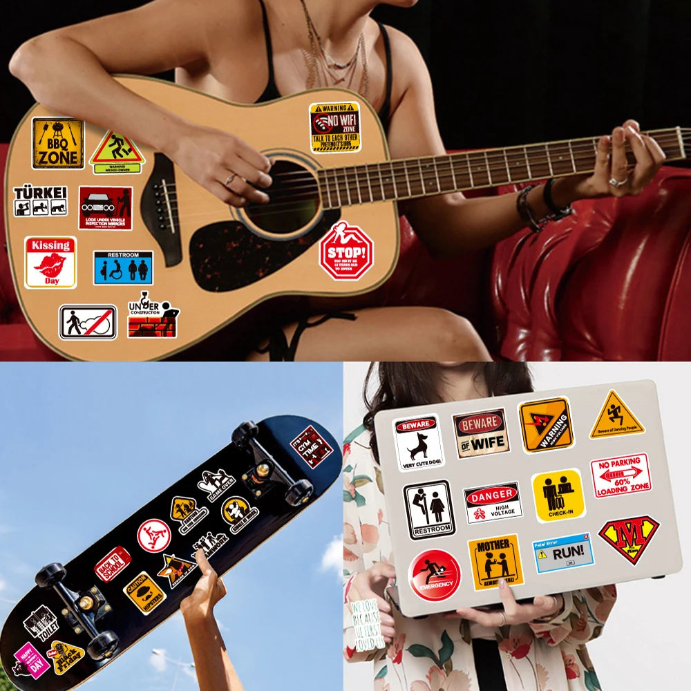10/30/50/100pcs Funny and Serious Warning and Danger Sticker Packs