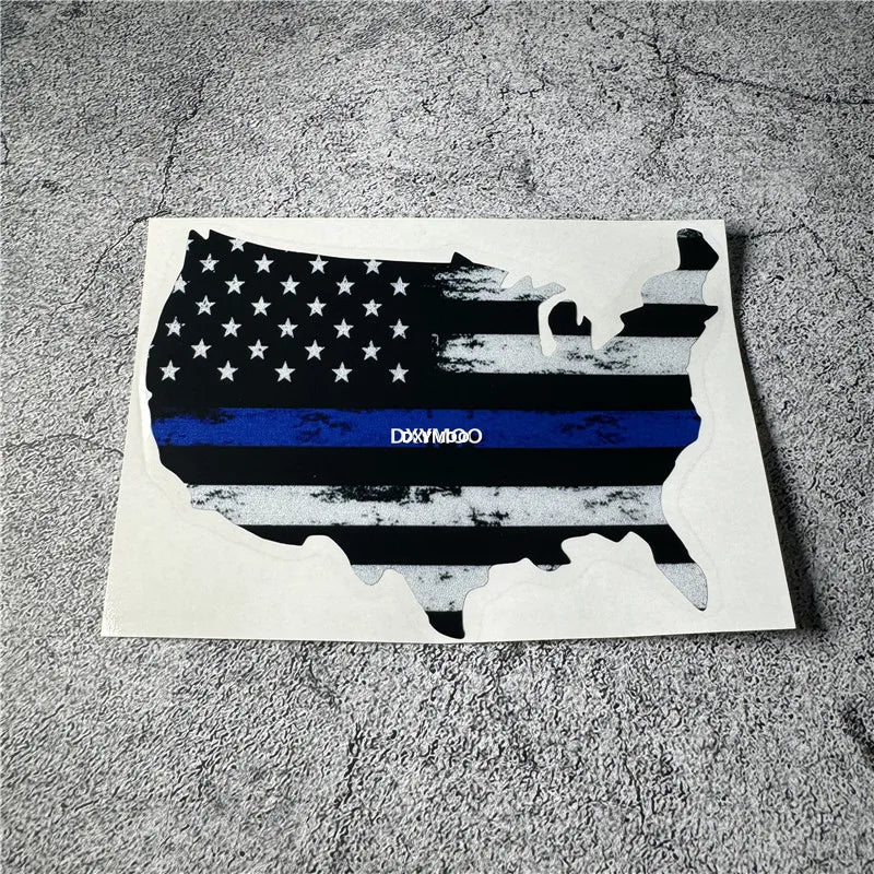 USA Police Flag Map Decal Sticker for Car & Helmet