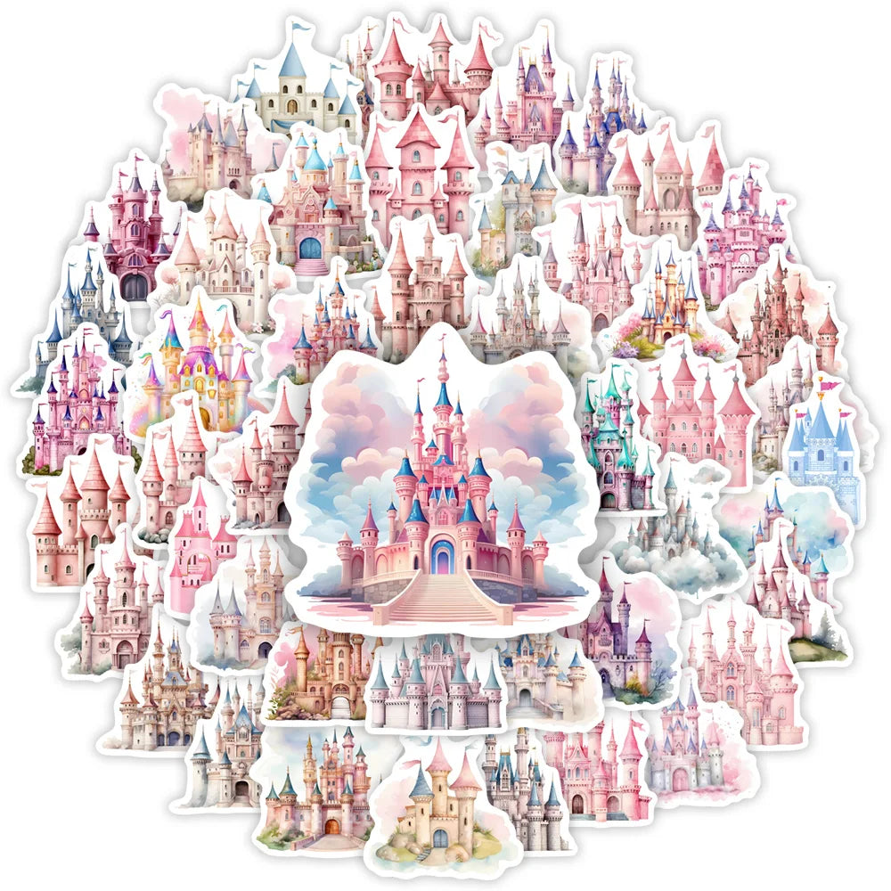 Watercolour Cartoon Castle Stickers DIY House Decal for Laptop Phone Scrapbook Luggage Decorative Bottles Graffiti Waterproof