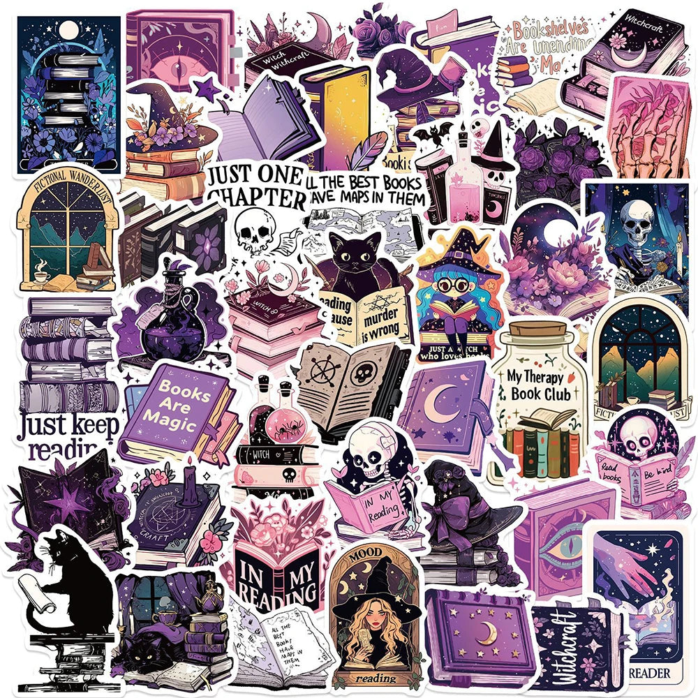 Gothic Witch Stickers Set: Dark Bookish Decals for DIY Scrapbook, Phone, Bike, Suitcase, Cartoon Graffiti