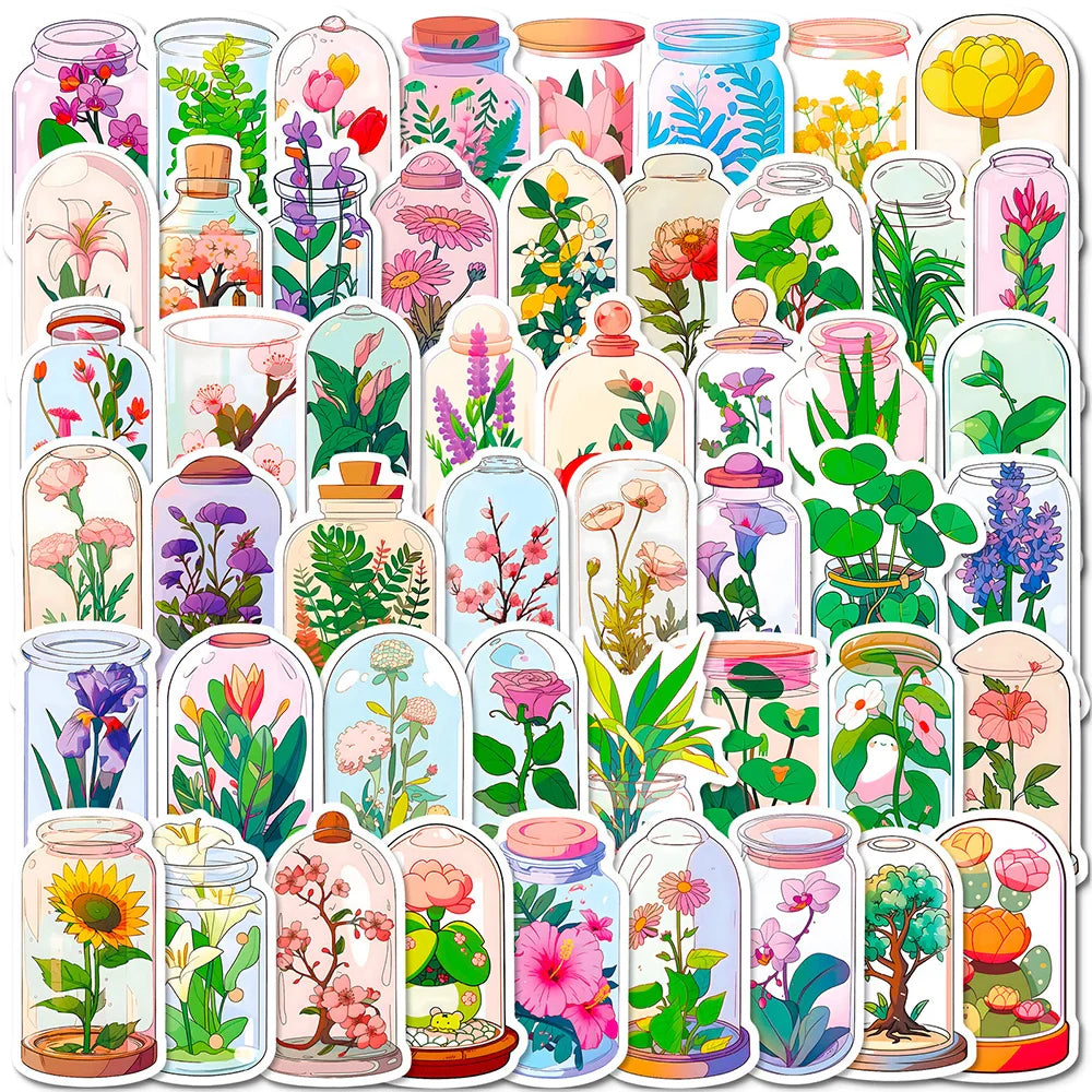 Cute Cartoon Plant Flower Stickers for Laptop, Phone, Suitcase - 10/30/50pcs