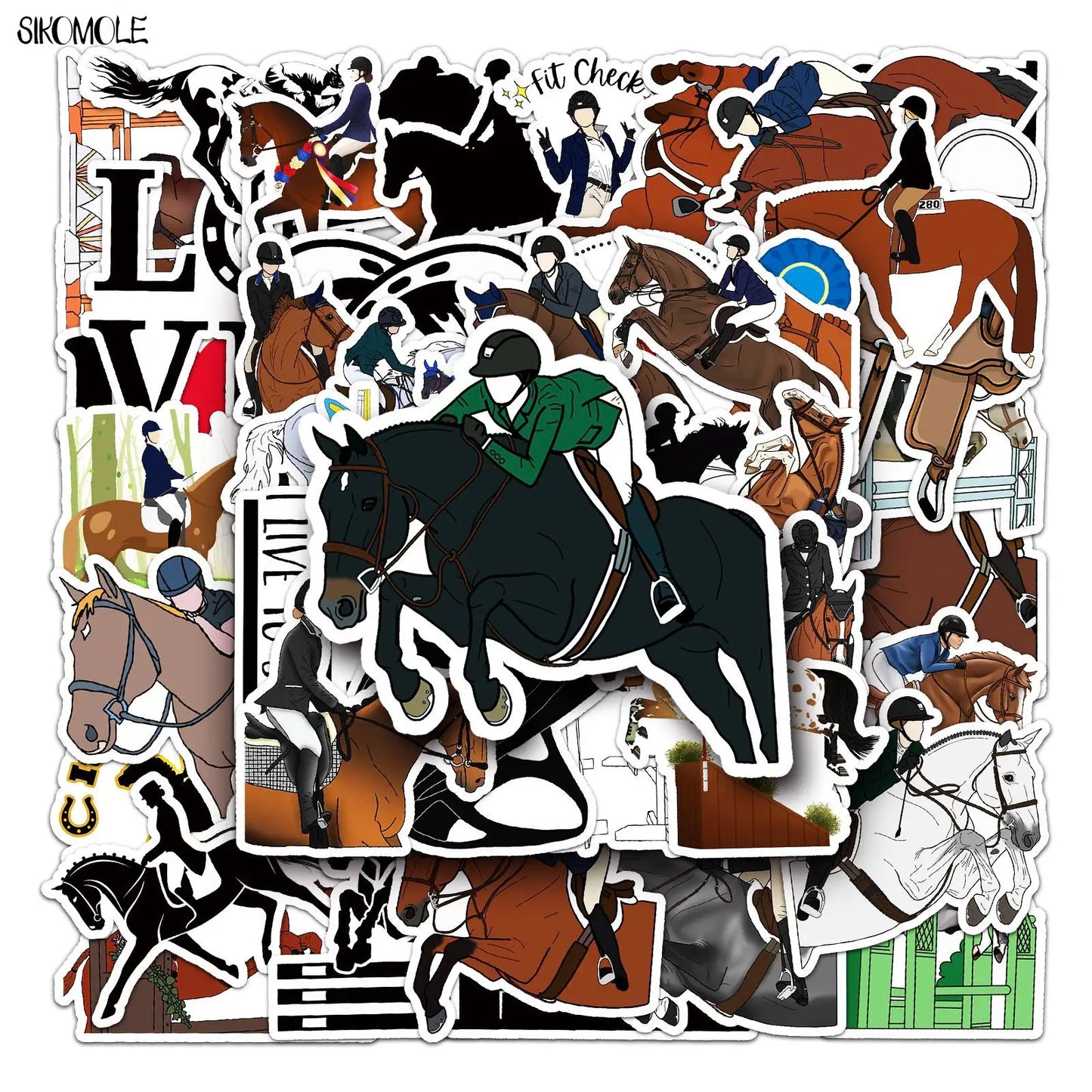 Cartoon Horse Stickers 10/30/50PCS Equestrian Kids DIY Toy Car Skateboard Laptop Phone Decals