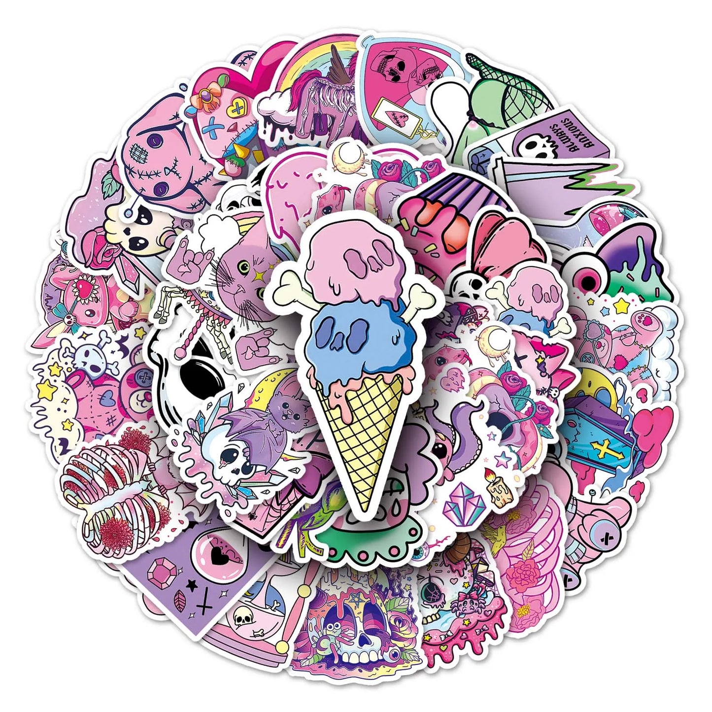 50Pcs Cute Pink Cartoon Waterproof Vinyl Stickers for Skateboard Snowboard