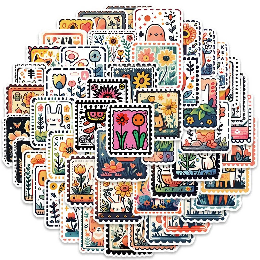10/30/50PCS Cute Cartoon Stamp Flower Animal Stickers DIY Skateboard Phone Bike Suitcase Laptop Notebook Bike Kids Sticker Toys