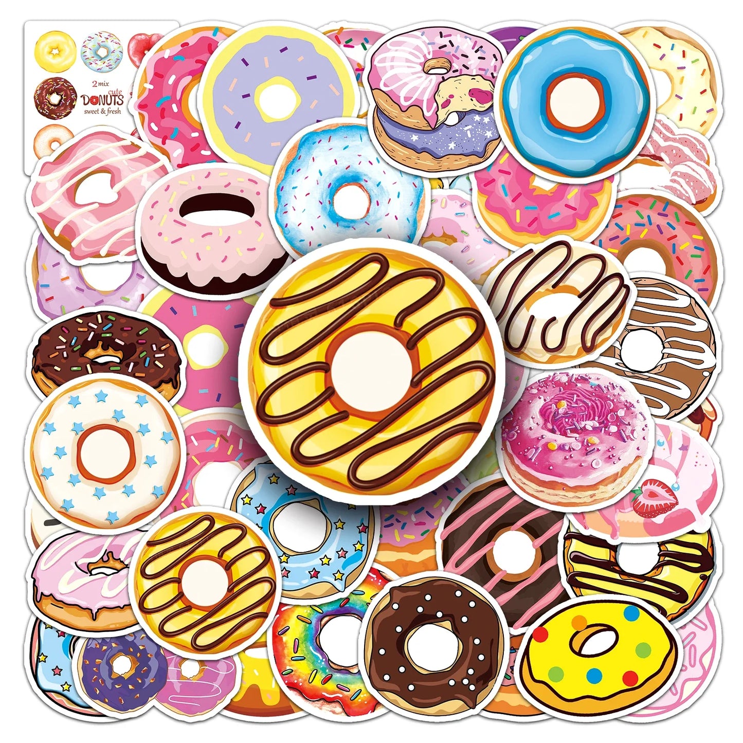 50Pcs Cartoon Doughnut Waterproof Vinyl Stickers for Skateboard Snowboard