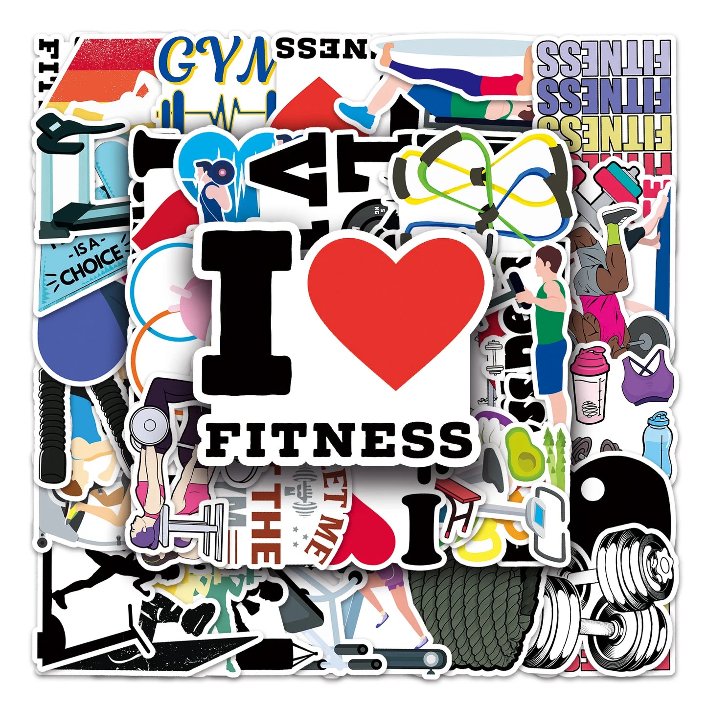 50Pcs Fitness Cartoon Waterproof Vinyl Stickers for Skateboard Snowboard