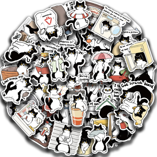 50PCS Cute Cat Cow Stickers Vinyl Waterproof Decals