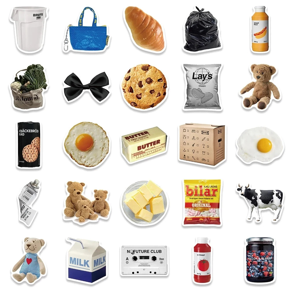 10/30/50PCS Ins Style Cute Cartoon Stickers Milk Food Biscuit Decal Toy DIY Notebook Suitcase Guitar Laptop Luggage Kids Sticker