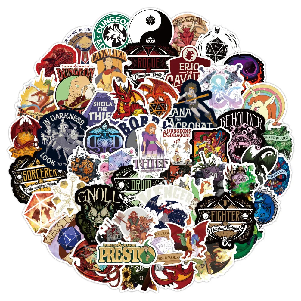 50/100PCS Dungeons and Dragons Stickers Waterproof PVC Skateboard Luggage Motorcycle Guitar Kid Boy Vsco Sticker