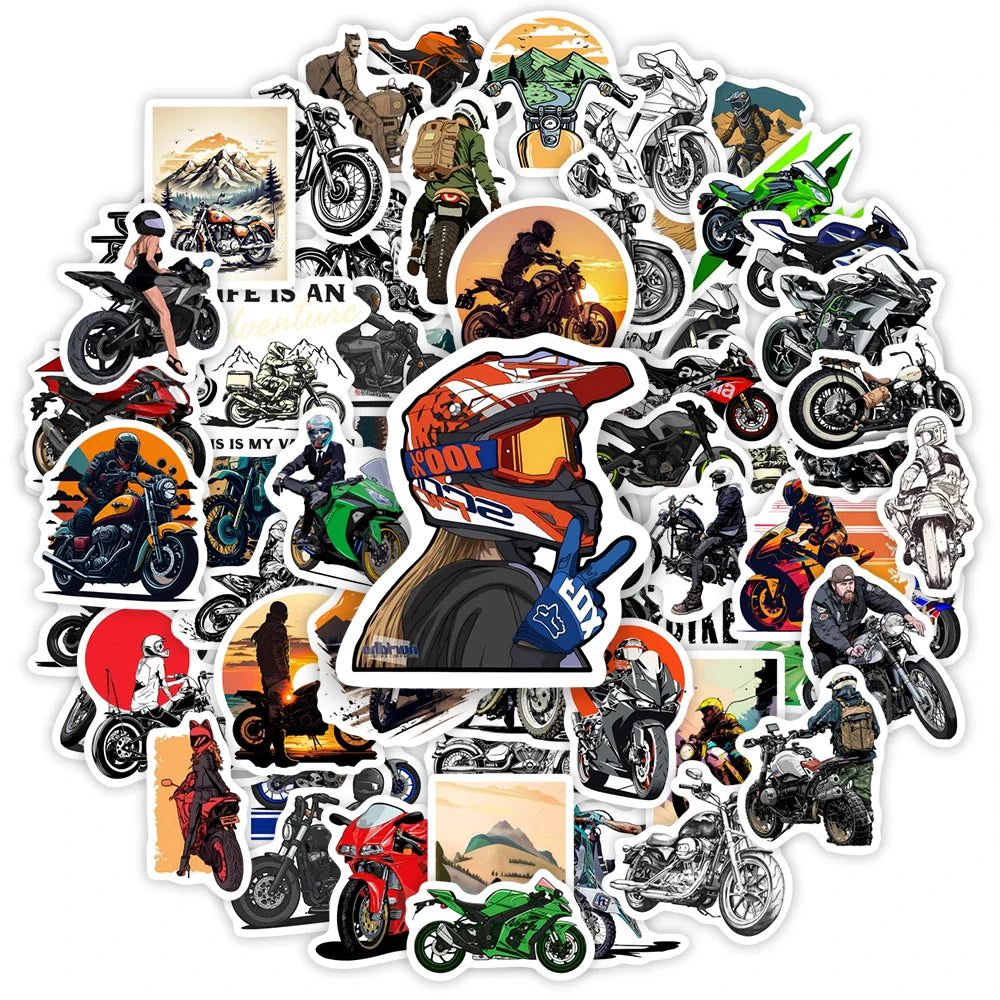 Motorcycle Racing Stickers DIY Kids Toy Gift for Phones Laptops Bottles Cars Scrapbooking Luggage Decorative Waterproof Decal