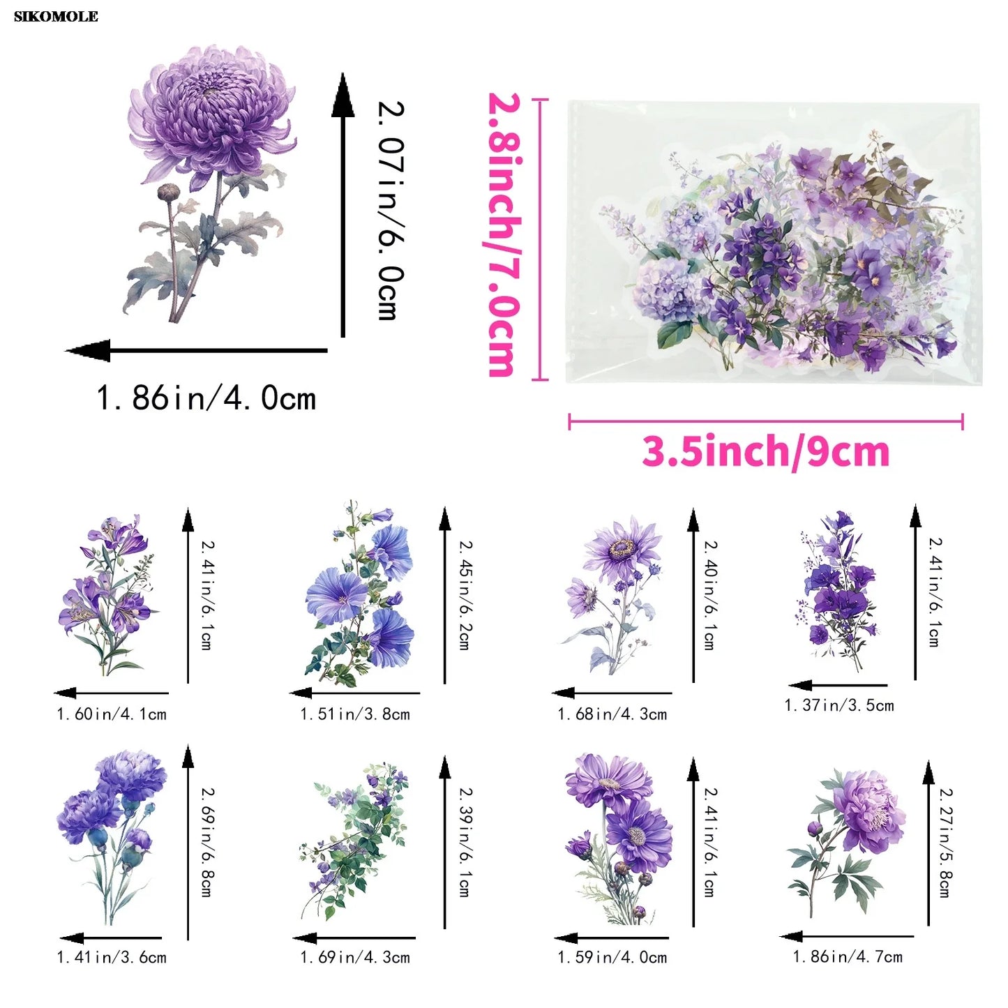50PCS Purple Flower Graffiti Stickers for Notebooks, Laptops, Skateboards