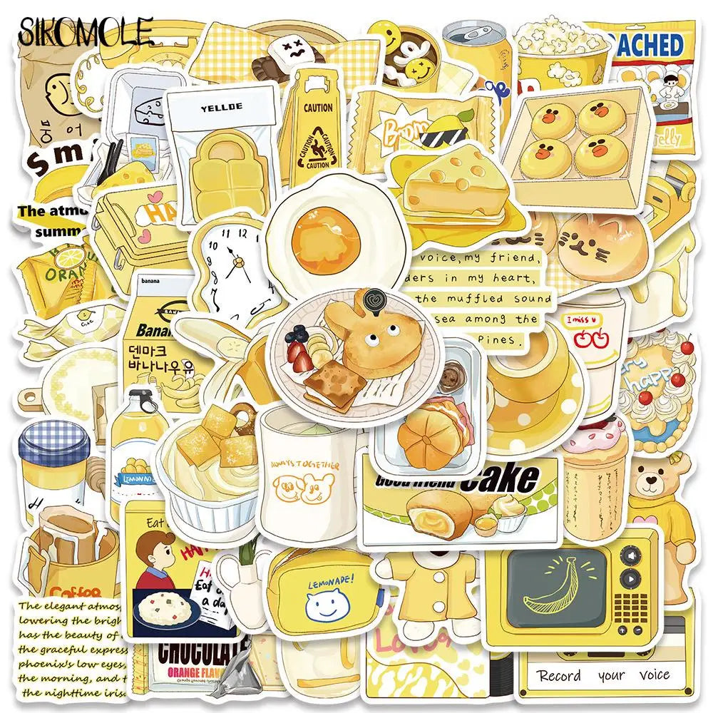 Yellow Anime Cartoon Stickers Pack - Kawaii DIY Decals for Luggage, Guitar, Fridge, Laptop
