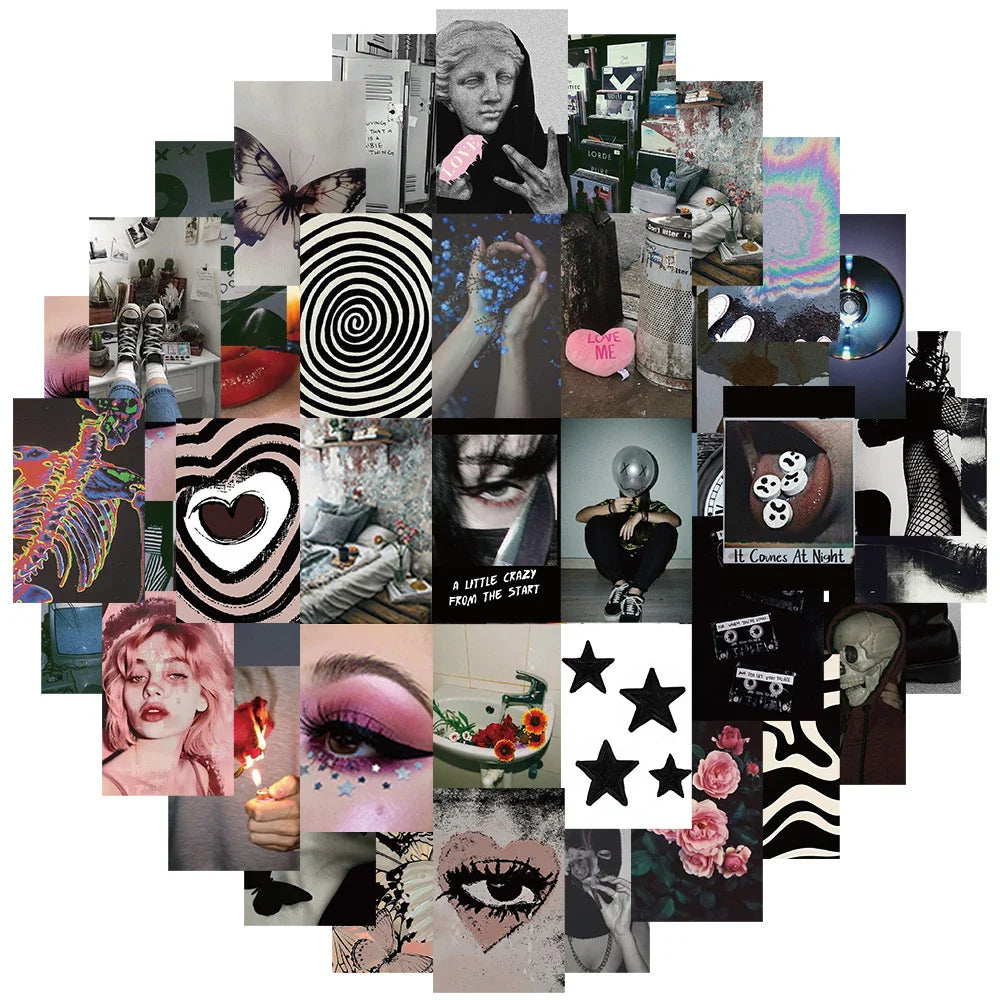 Cool Grunge Black Stickers Pack: Graffiti Cartoon Decals for Skateboard, Notebook, Phone, Bike, Kids Toys