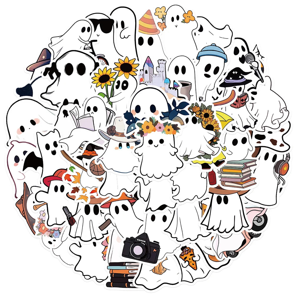 Cute Ghost Cartoon Stickers for Kids - DIY Decoration for Notebook, Bike, Suitcase, Laptop, Phone, Fridge, Car - 10/30/50pcs