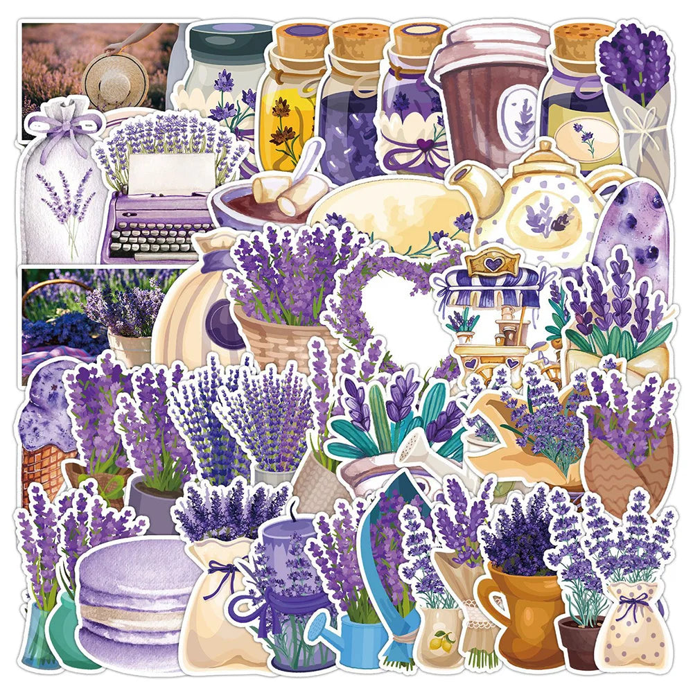 Kawaii Lavender Flower Cartoon Stickers for Laptop, Scrapbook, Phone - 10/30/50pcs