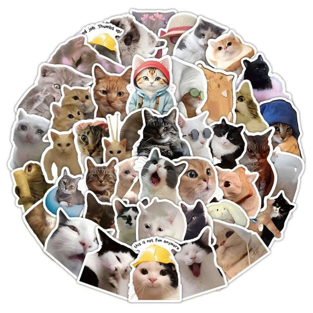 Cute Cat Meme Waterproof Stickers - 10/30/50pcs Decorative Decals for Laptop & Motorcycle