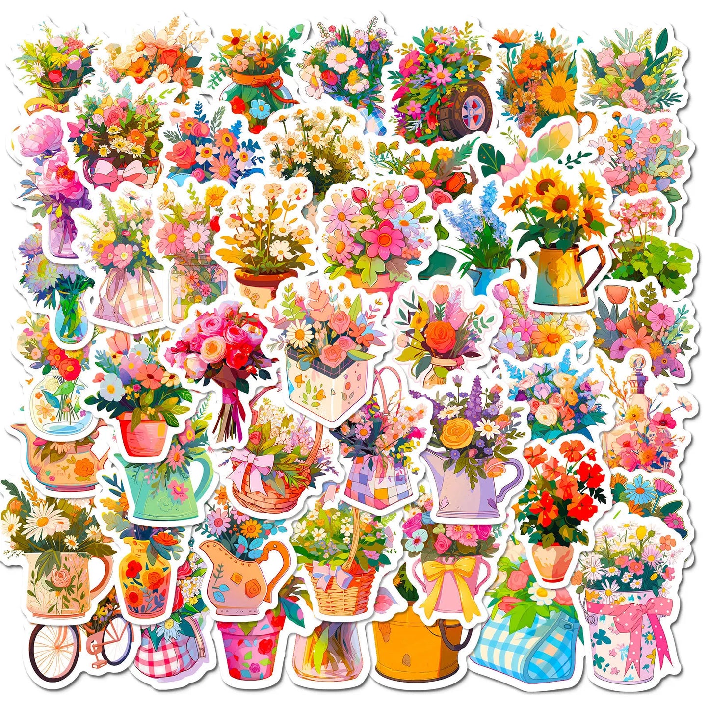 50Pcs Cartoon Flower Graffiti Stickers for Helmet, Wall, DIY Decor