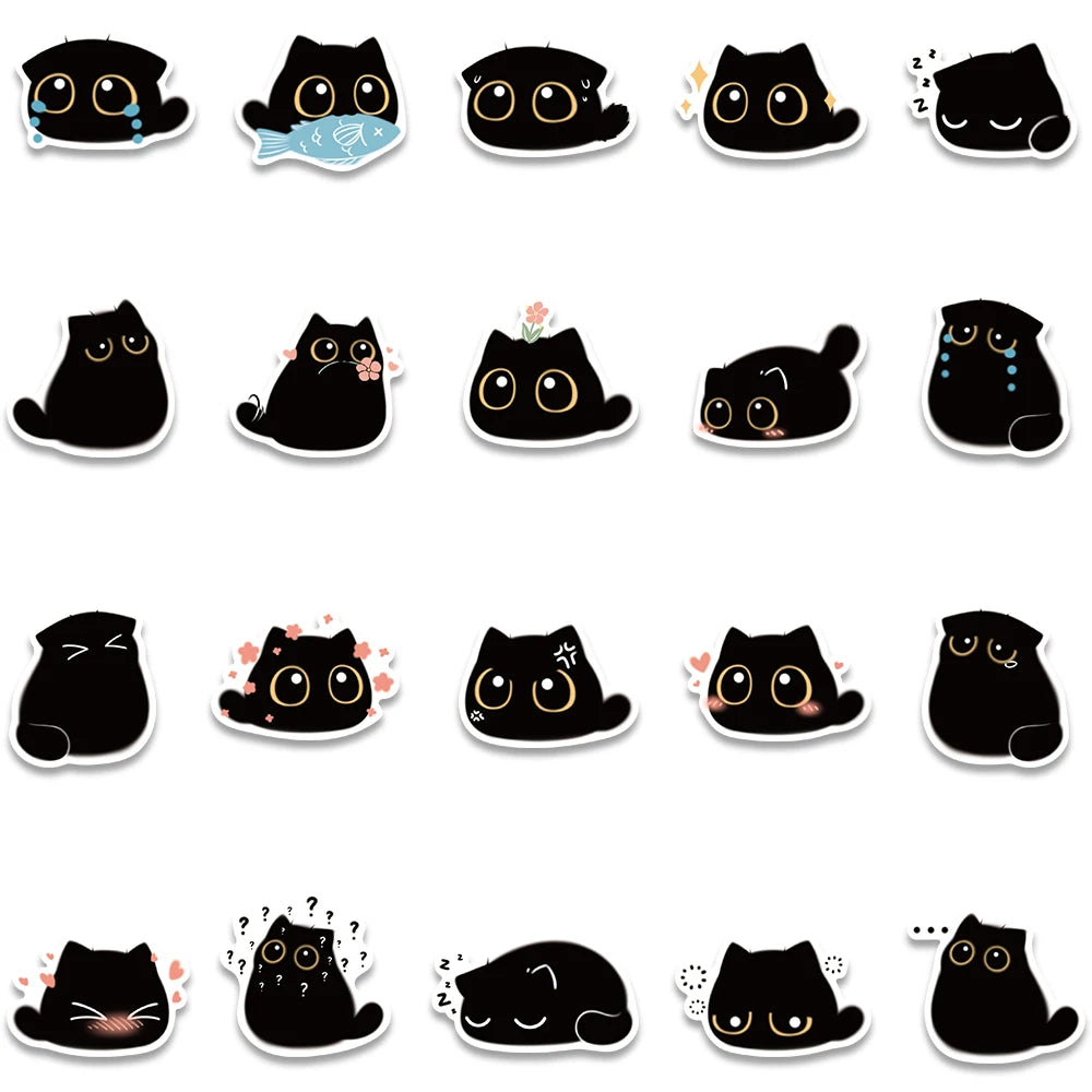 40pcs Cute Kawaii Cartoon Black Cat Stickers Kids Toy Vinyl Waterproof Graffiti For Laptop Phone Notebook Bicycle Car Decals