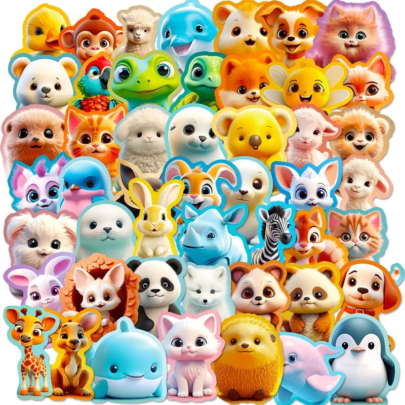 3D Cartoon Animal Stickers for Kids - 10/30/50PCS