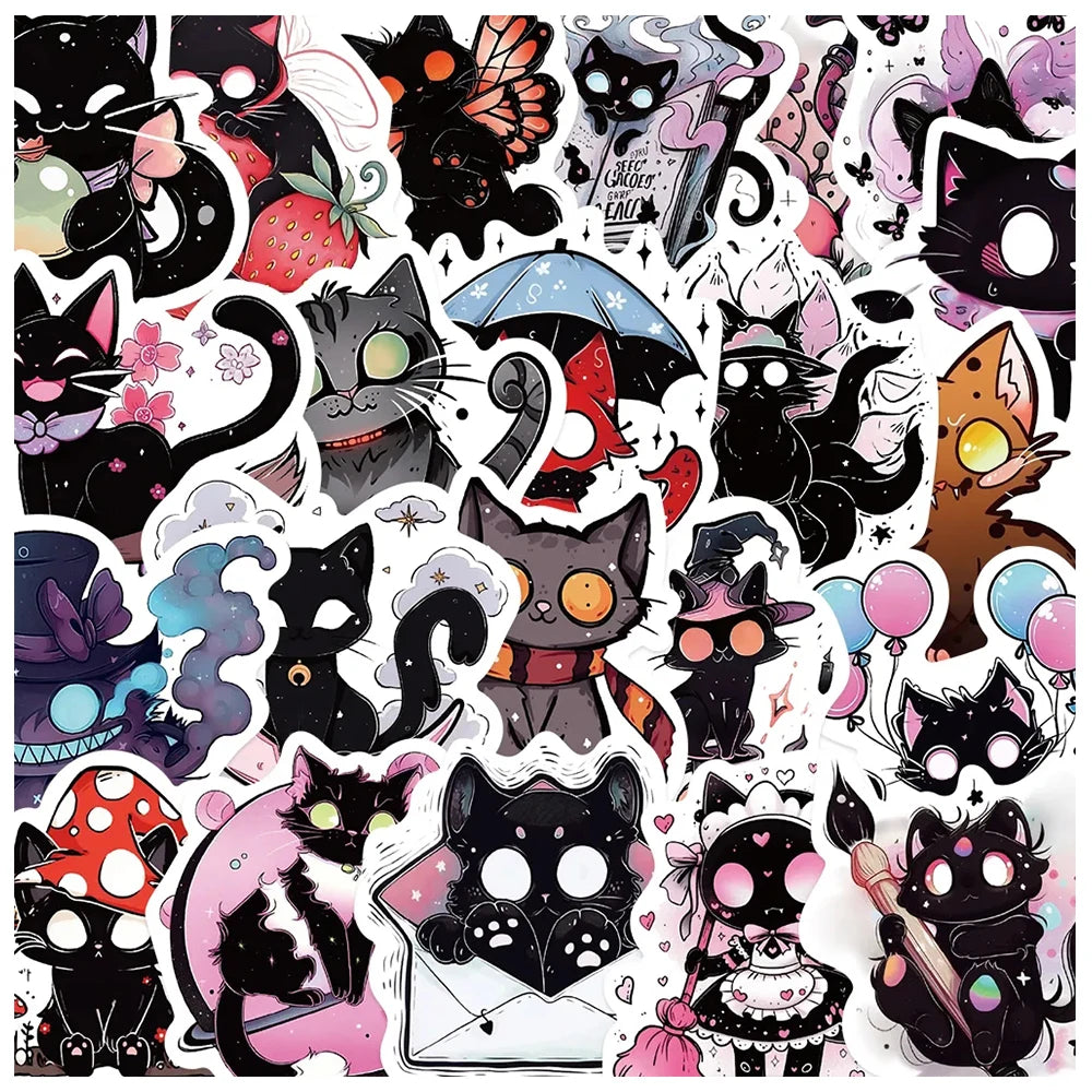 10/30/50pcs Cool Gothic Horror Cat Cartoon Graffiti Stickers Aesthetic Decals Laptop Suitcase Bike Decoration Waterproof Sticker