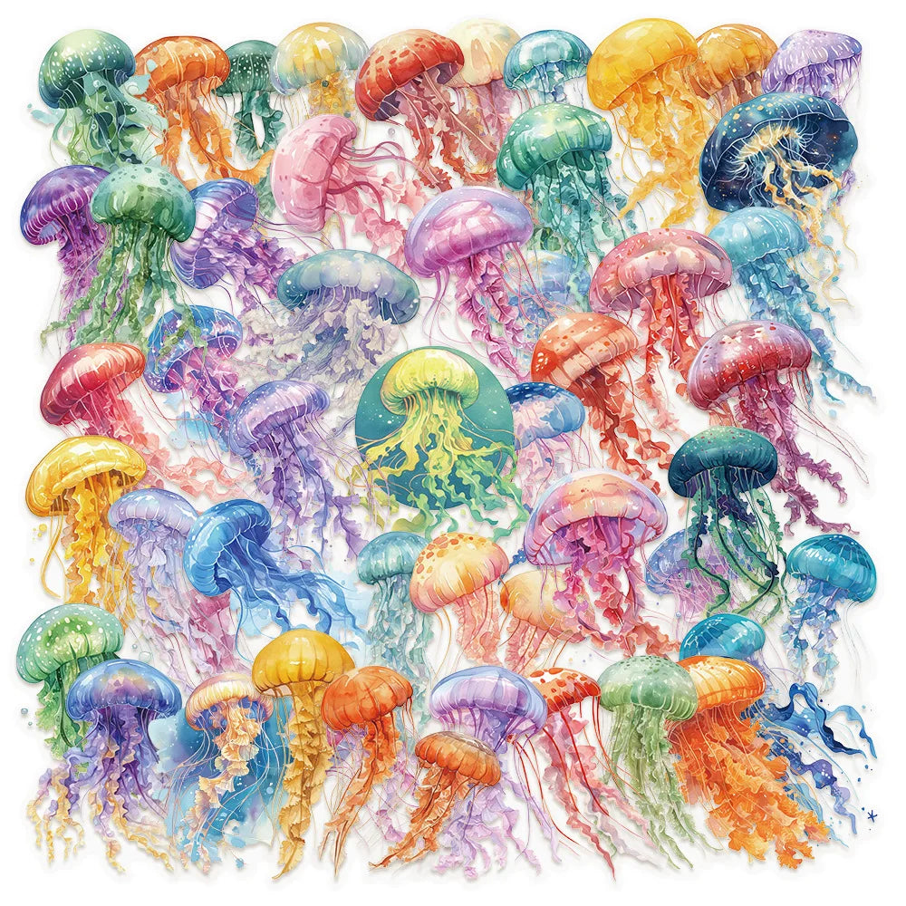 Cartoon Jellyfish Transparent Stickers PVC Waterproof Skateboard Notebook Graffiti Toy 10/30/50PCS
