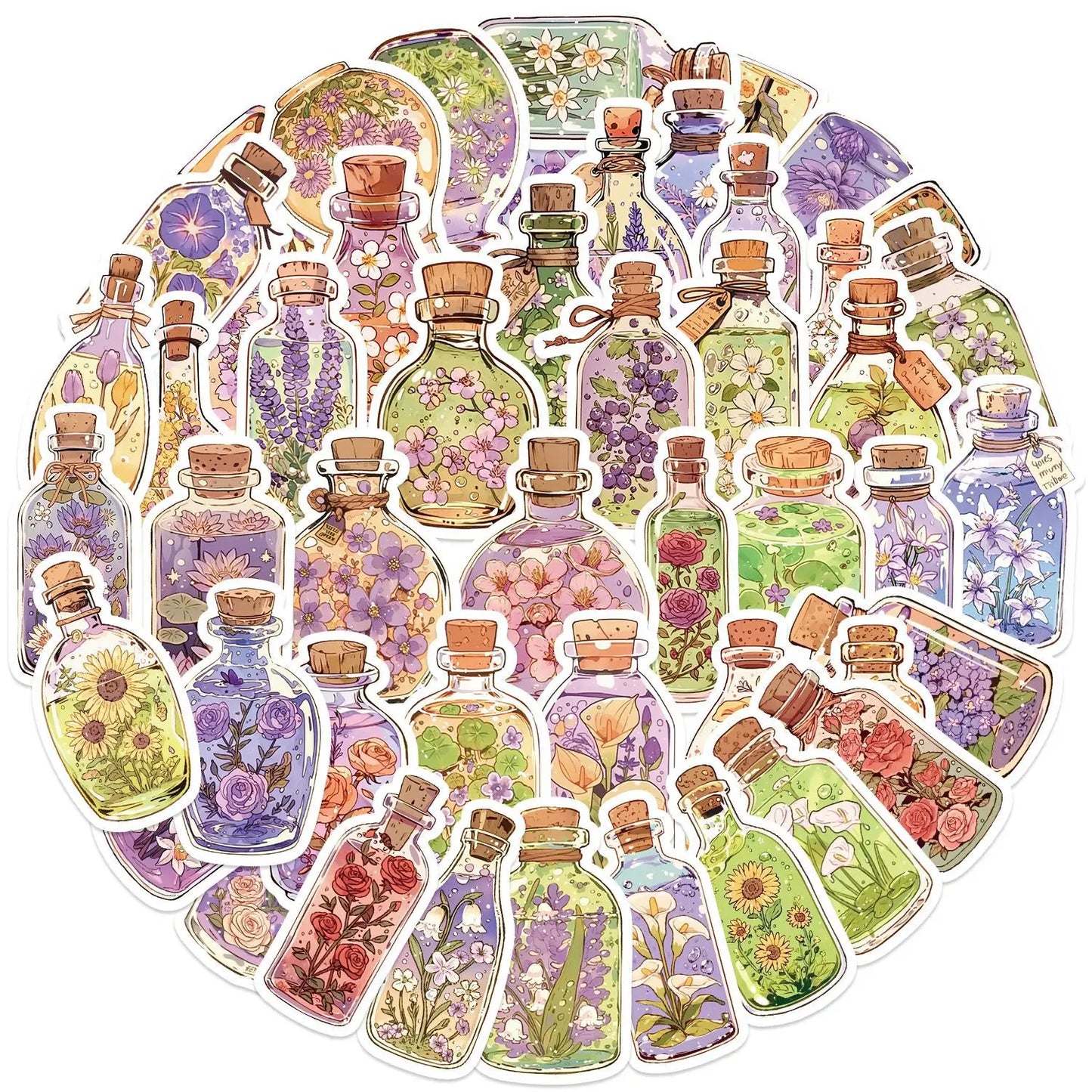 Cute Flower Glass Bottle Cartoon Stickers for Suitcase, Skateboard, Laptop, Luggage, Phone