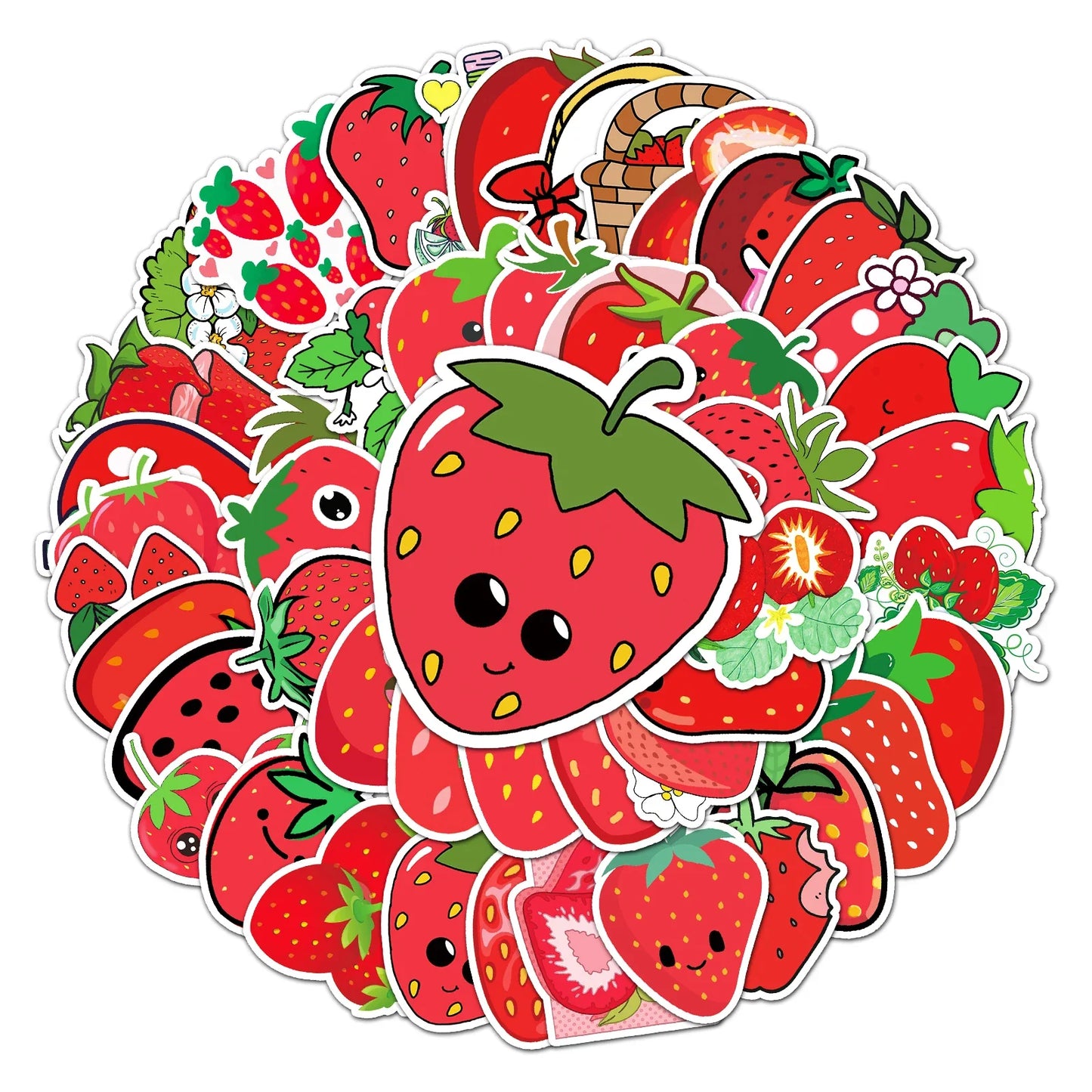 50Pcs Strawberry Cartoon Waterproof Vinyl Stickers for Skateboard Snowboard