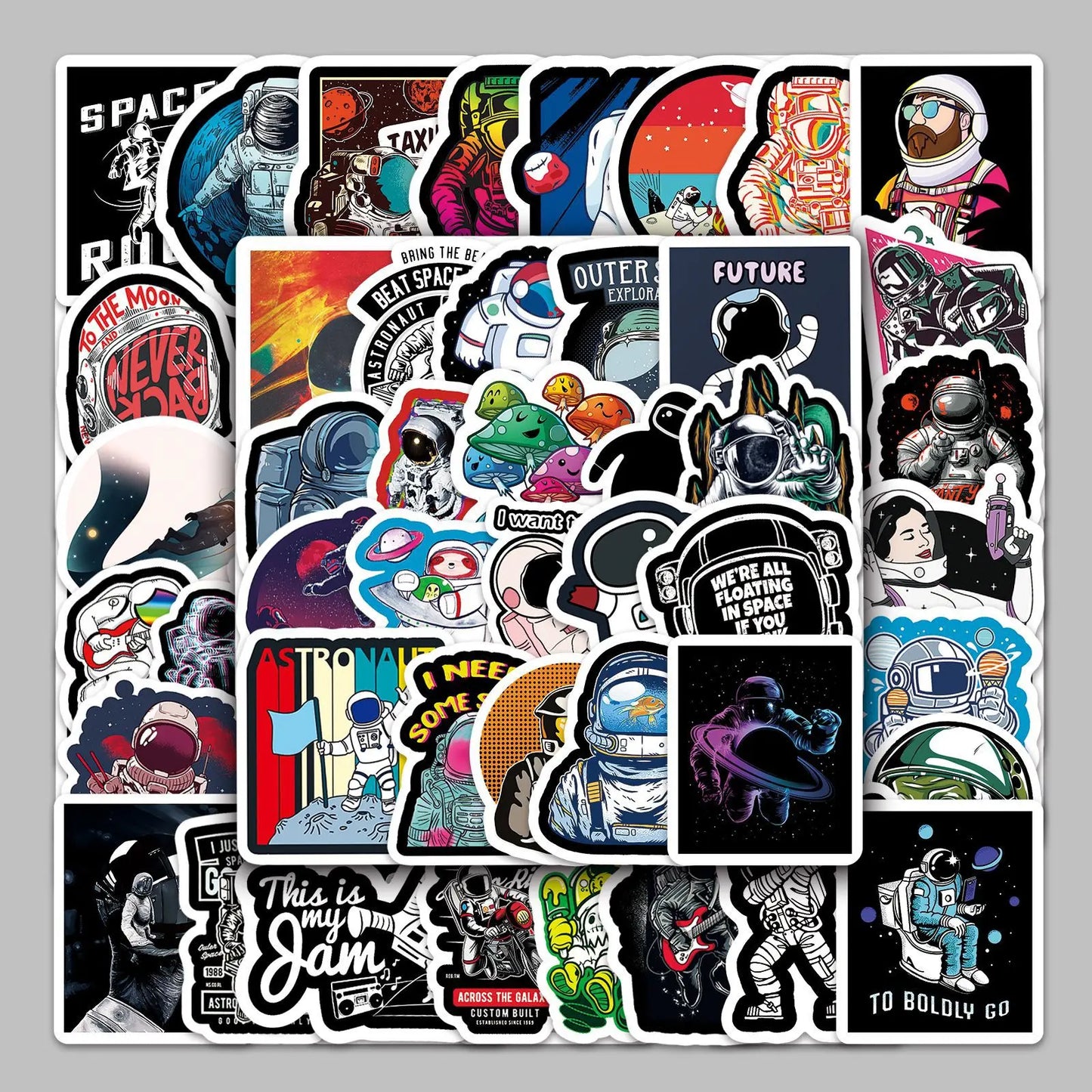 54Pcs Cartoon Astronaut Space Stickers for Helmet, Wall, Desktop Decoration