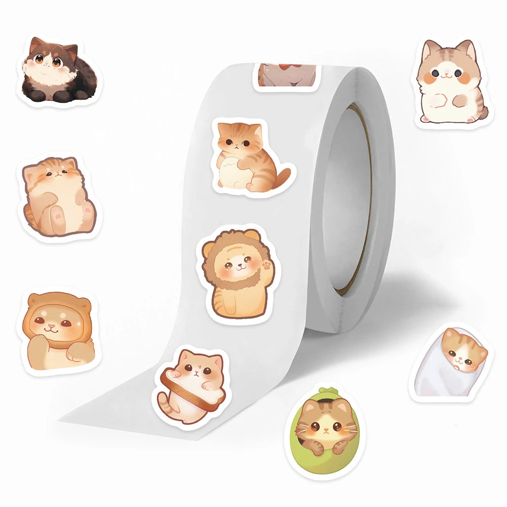 500pcs/roll Kawaii Cartoon Cat Stickers