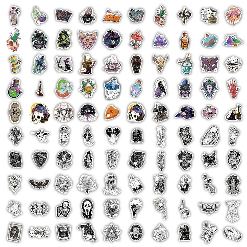 10/30/50/100PCS Holographic Laser Horror Gothic Witch Stickers Waterproof Decals Skateboard Laptop Motorcycle Car Cool Sticker