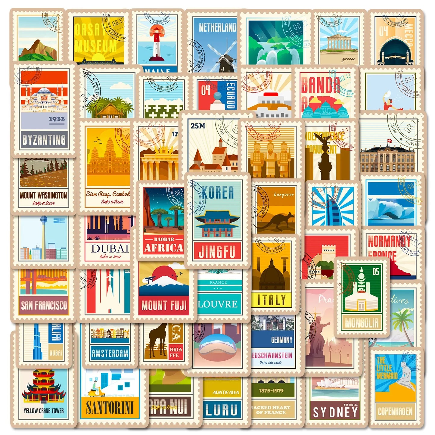 Travel Landmark Stickers 10/25/50pcs for Suitcase Notebook Guitar Laptop Phone Water Bottle