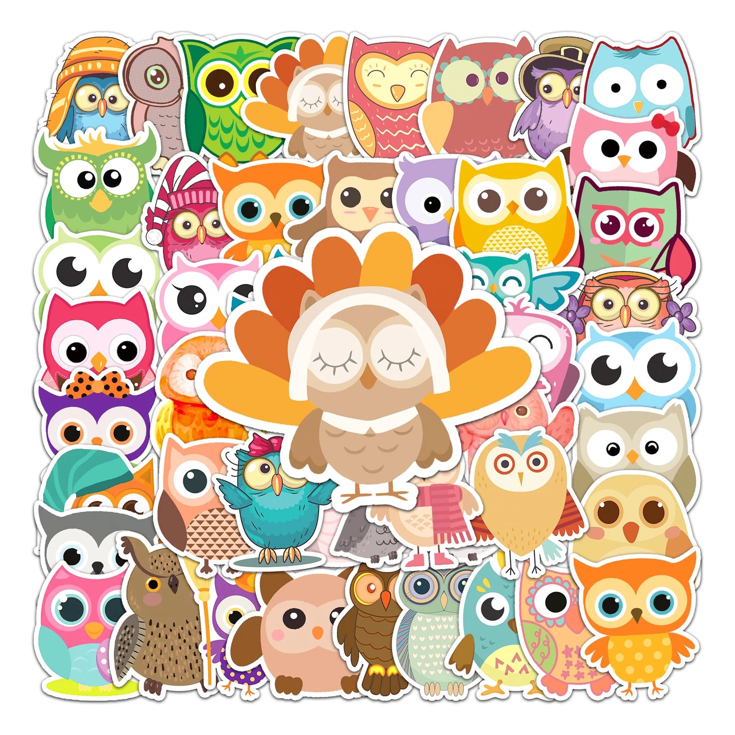 50Pcs Cute Owl Waterproof Stickers for Skateboards and Home Decor