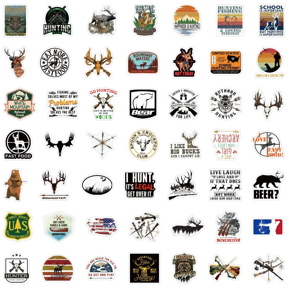 10/30/50/100pcs Cool Outdoor Hunting Stickers Waterproof Decals Luggage Laptop Water Bottle Bike Notebook Car Sticker Kid Toy